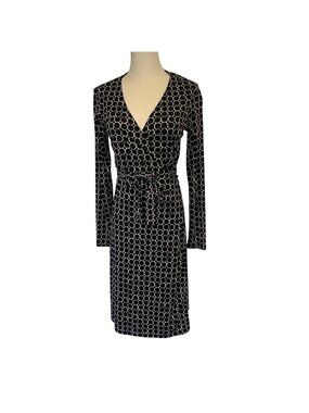 The Limited Black & White Circle Print Long Sleeve Wrap Dress Size M